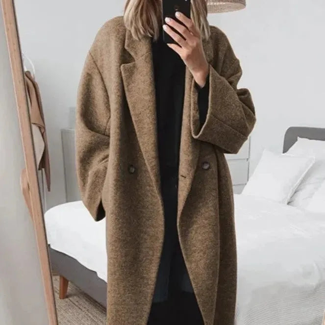 Zara - Oversized Button-Down Coat Double-Breasted Design