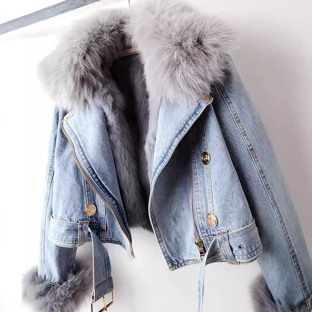 Blair - Cropped Denim Coat with Removable Collar