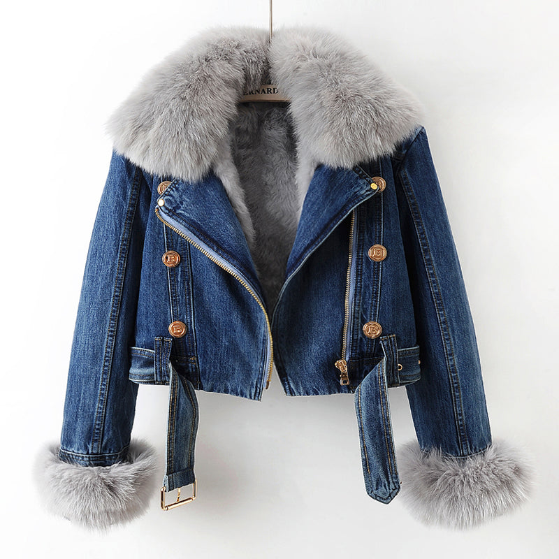 Blair - Cropped Denim Coat with Removable Collar
