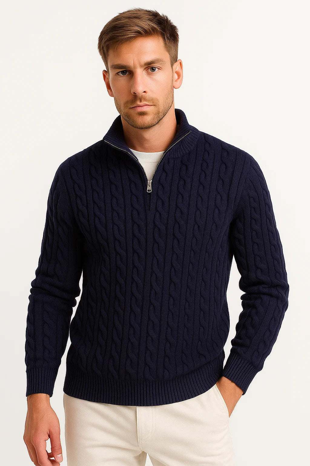 Peter - Cable-Knit Quarter-Zip Sweater Regular Fit