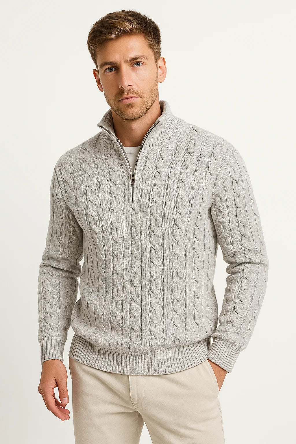 Peter - Cable-Knit Quarter-Zip Sweater Regular Fit