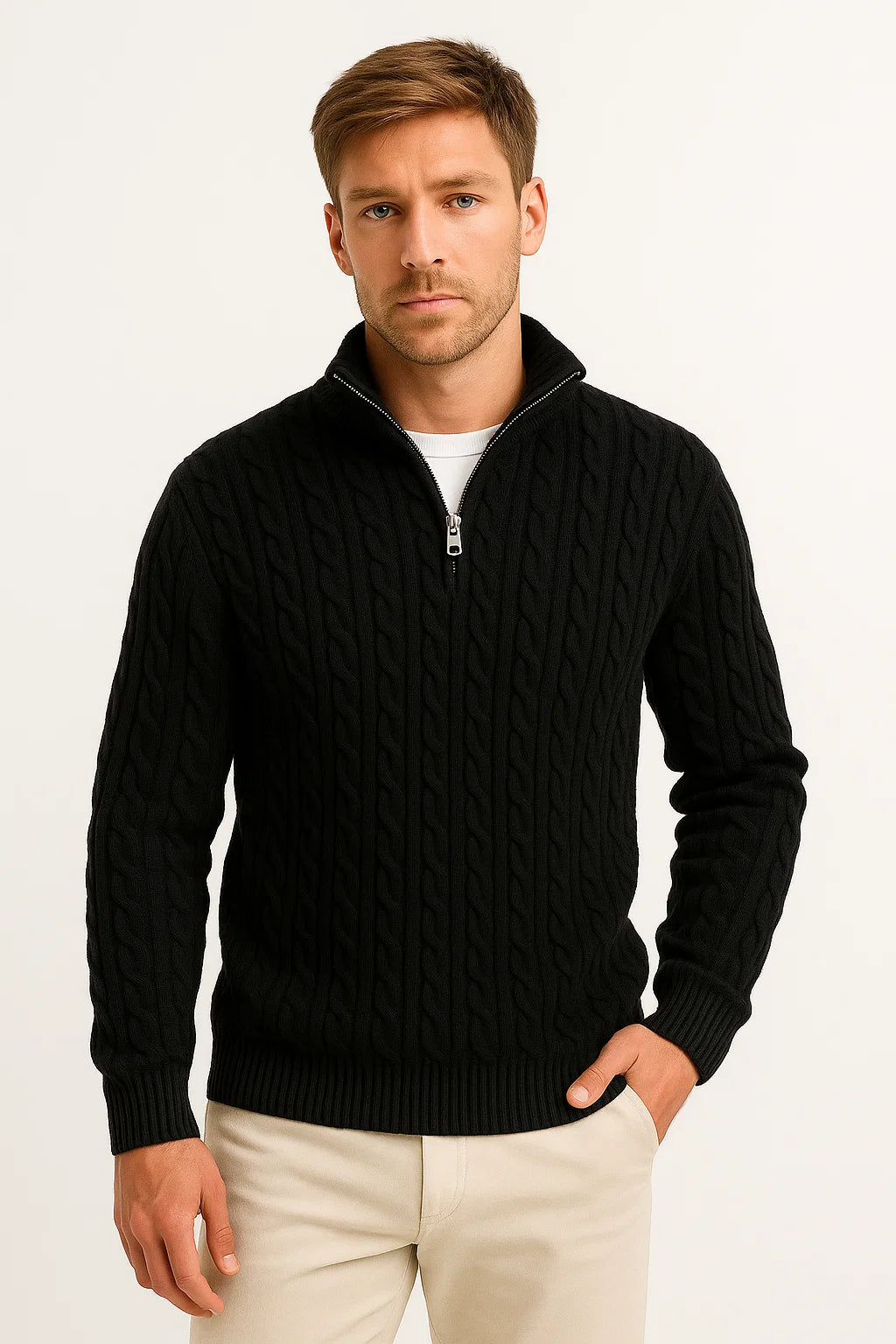 Peter - Cable-Knit Quarter-Zip Sweater Regular Fit