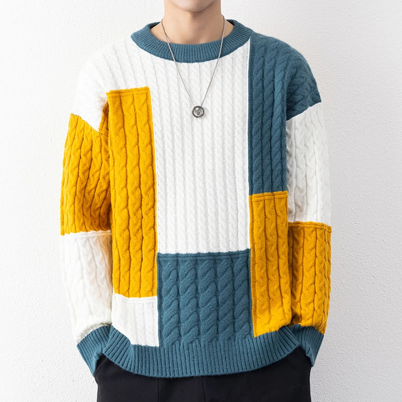 Harvey - Color-Blocked Cable Knit Sweater Relaxed Fit