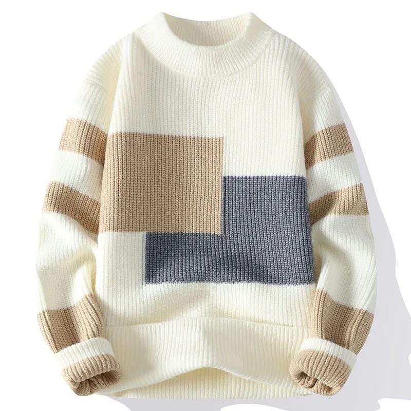 Henry - Knit Sweater High Neck Ribbed Geometric
