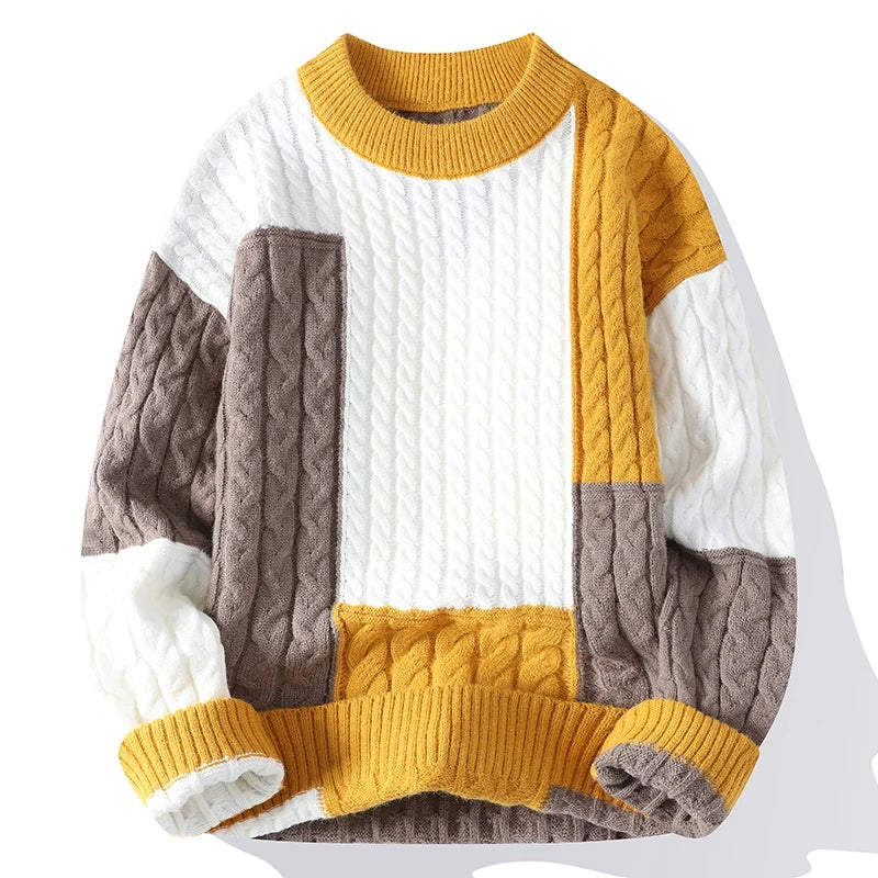 Harvey - Color-Blocked Cable Knit Sweater Relaxed Fit