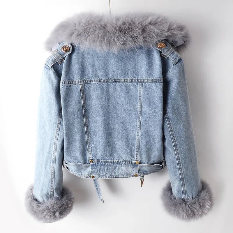 Blair - Cropped Denim Coat with Removable Collar