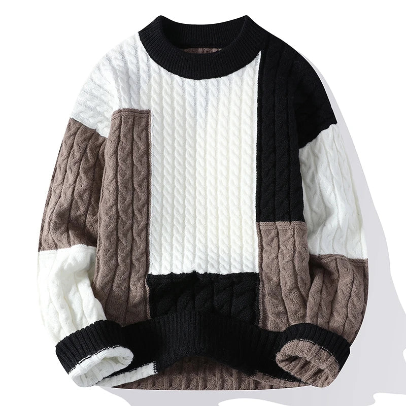 Harvey - Color-Blocked Cable Knit Sweater Relaxed Fit