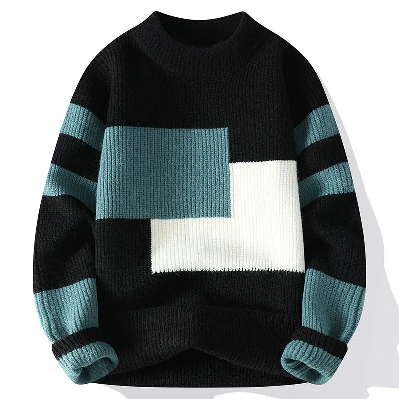 Henry - Knit Sweater High Neck Ribbed Geometric