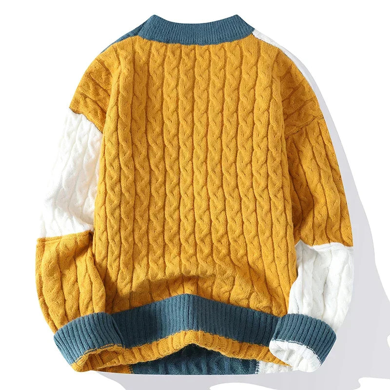 Harvey - Color-Blocked Cable Knit Sweater Relaxed Fit