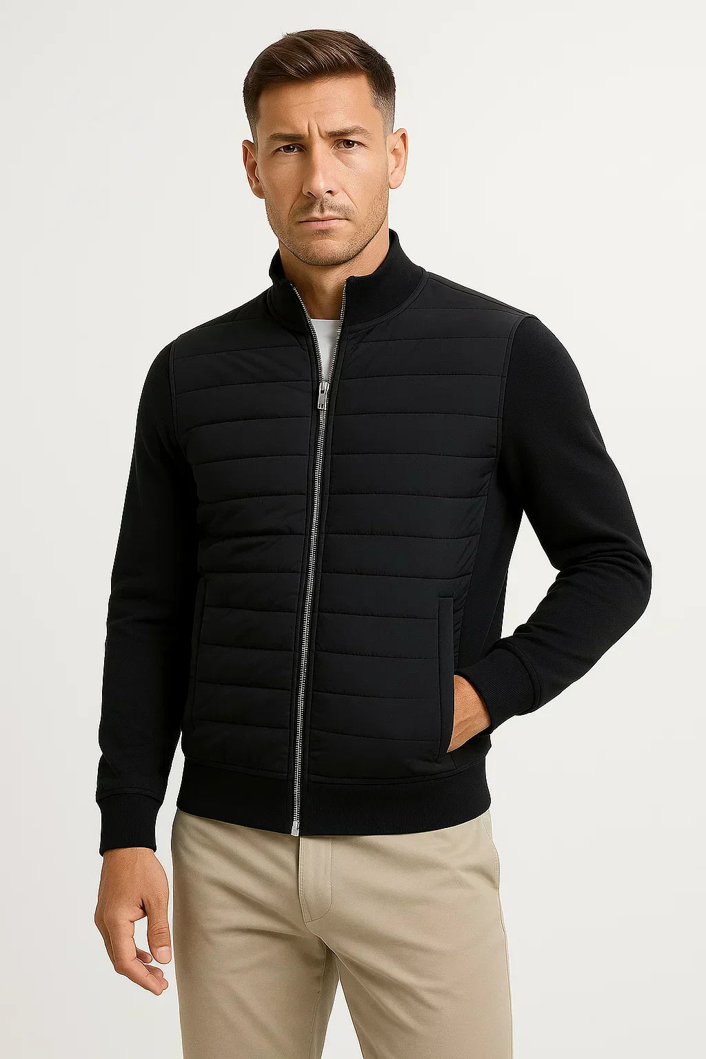 Asher - Quilted Jacket with Knitted Sleeves