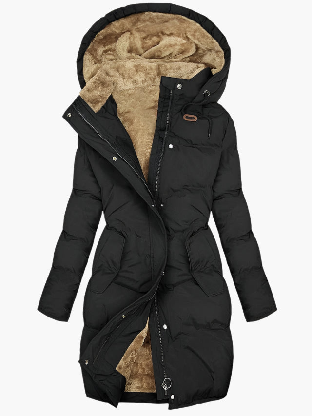 Aveline - Quilted Long Coat with Hood