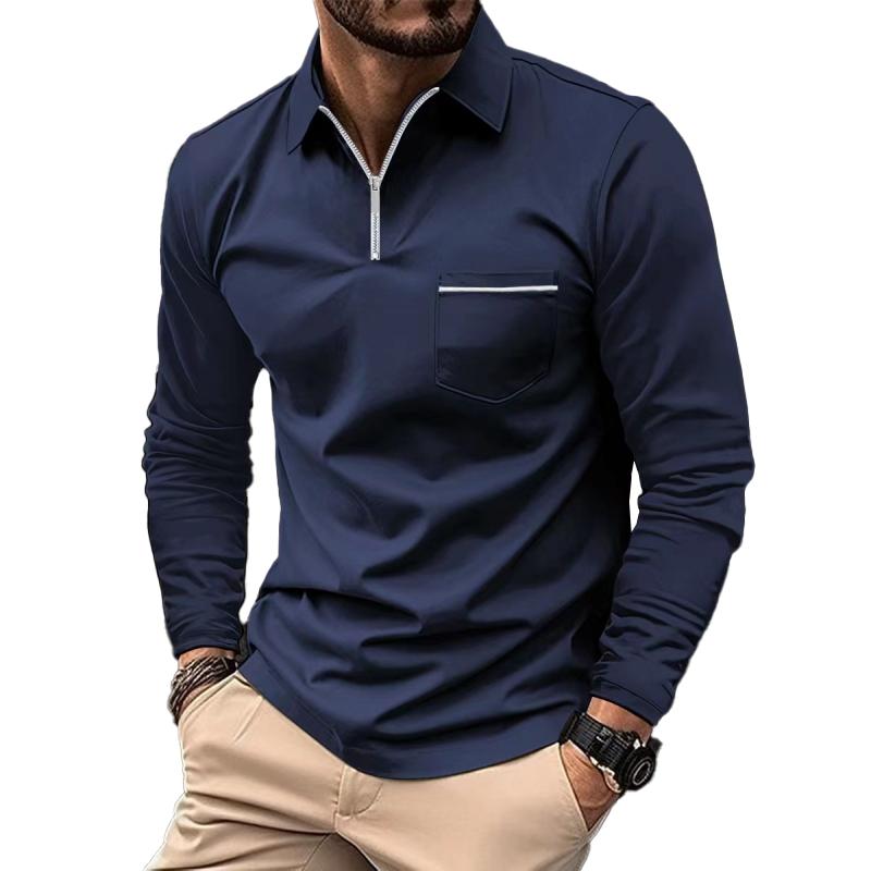 Lucas - Long Sleeve Polo Shirt with Zipper Detail