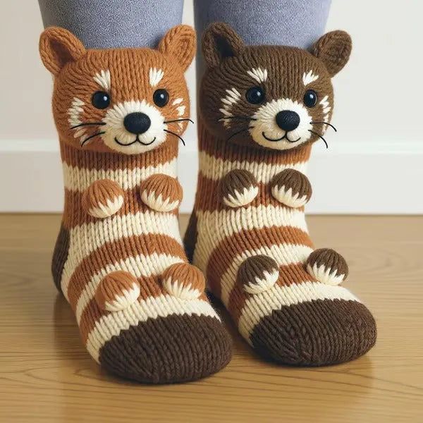 Alina - Plush 3D Animal Socks Ankle Length